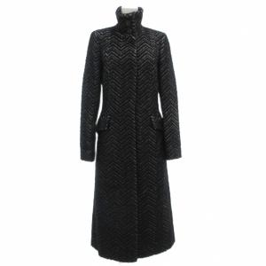 ロングコート スタンドカラー ヘリンボーン柄 アルパカ混 40 黒 ブラック 白 ホワイト /GV GY19