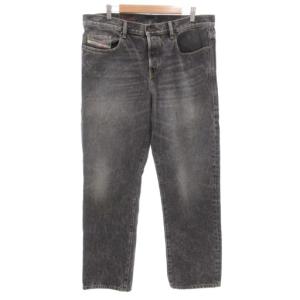 2020 D-VIKER ブラックデニムパンツ ジーンズ ストレート ボタンフライ ダメージ加工 W36