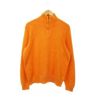 ニット セーター ハイネック ハーフジップ 長袖 ピマコットン ロゴ刺繍 LL オレンジ /MN20 GY19