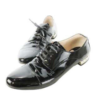 エナメルシューズ レザー 革 パテント レースアップ ストレートチップ ビジュー 37 24.0cm 黒
