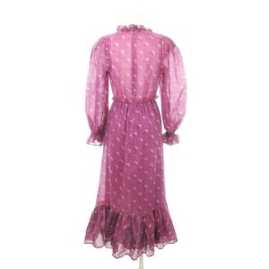 sea NEW YORK ロングワンピース 長袖 ギャザーネック 袖コン ウール 裾フレア 花柄 総柄 2 M 紫 パープル /AH12