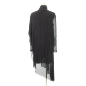 BCBGMAXAZRIA ワンピース ひざ丈 長袖 ハイネック アシンメトリー メッシュ チュール ストレッチ S 黒 ブラック