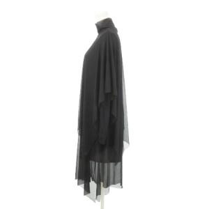 BCBGMAXAZRIA ワンピース ひざ丈 長袖 ハイネック アシンメトリー メッシュ チュール ストレッチ S 黒 ブラック