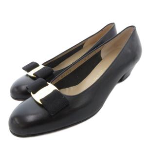パンプス ヴァラリボン レザー アーモンドトゥ 38 黒 ブラック /JS GY19