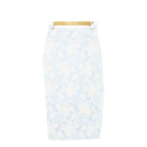 タイトスカート ロング ジャガード 刺繍 フラワー 花柄 サイドスリット 40 M?L 水色 ブルー /AH10