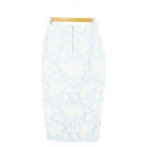 ROCHAS タイトスカート ロング ジャガード 刺繍 フラワー 花柄 サイドスリット 40 M?L 水色 ブルー /AH10