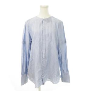 バンドカラーシャツ 長袖 ロング 比翼 ピンタック コットン オーバーサイズ 34 XS 青 ブルー /MN17