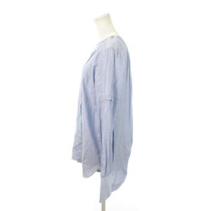 FUMIKA_UCHIDA バンドカラーシャツ 長袖 ロング 比翼 ピンタック コットン オーバーサイズ 34 XS 青 ブルー /MN17