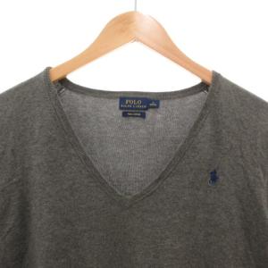 POLO RALPH LAUREN コットンニット セーター 長袖 プルオーバー ポニー刺繍 薄手 Vネック M グレー /GV GY19