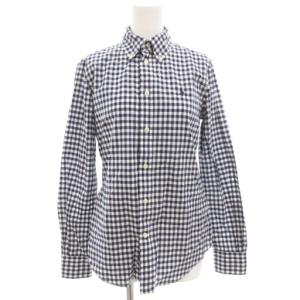 ボタンダウンシャツ BD ブラウス 長袖 ギンガムチェック ポニー刺繍 4 紺 ネイビー 白 ホワイト