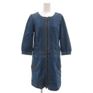 デニムワンピース 七分袖 ひざ丈 ジップアップ ノバチェック スタッズ 38 インディゴブルー /GV