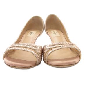 VALENTINO パンプス シューズ ハイヒール オープントゥ ラインストーン 36.5 23.5cm ベージュ /AE