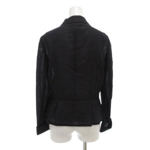 LANVIN 美品 テーラードジャケット 背抜き シングル プリーツ リネン混 シルク混 38 M 黒 ブラック /AE
