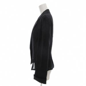 LANVIN 美品 テーラードジャケット 背抜き シングル プリーツ リネン混 シルク混 38 M 黒 ブラック /AE