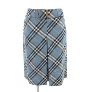 プリーツスカート チェック柄 ひざ丈 36 XS 青 ブルー /AE GY19
