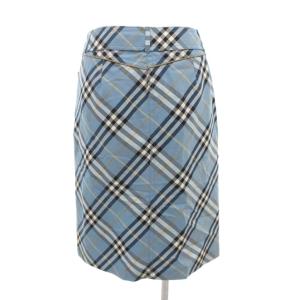 BURBERRY BLUE LABEL プリーツスカート チェック柄 ひざ丈 36 XS 青 ブルー /AE GY19