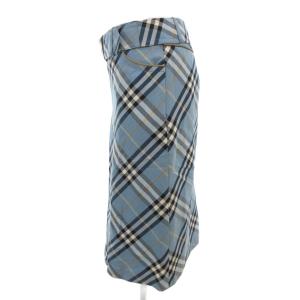 BURBERRY BLUE LABEL プリーツスカート チェック柄 ひざ丈 36 XS 青 ブルー /AE GY19