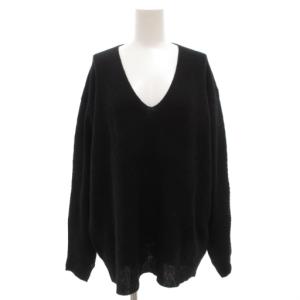 Vネックリブニット セーター 長袖 プルオーバー カシミア混 S 黒 ブラック /GV GY19