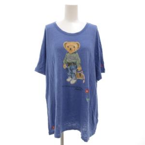 リネンTシャツ カットソー 半袖 オーバーサイズ ポロベア ロゴ XXL 青 ブルー /GVGY19