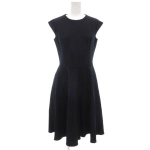 美品 ワンピース クルーネック フレア ノースリーブ ひざ丈 36 M 紺 ネイビー /AE GY19