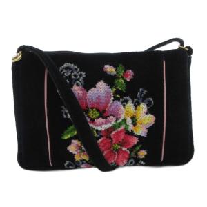 ショルダーバッグ シュニール織 花柄 ロゴ 黒 ブラック /AE GY19