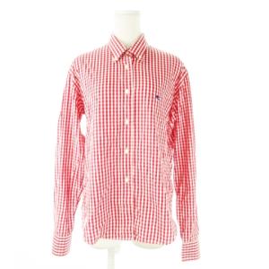 ボタンダウンシャツ 長袖 ロゴ刺繍 ワンポイント チェック 大きいサイズ 46 XXL 赤 レッド /CK25