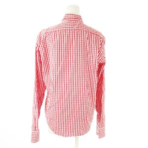 ETRO ボタンダウンシャツ 長袖 ロゴ刺繍 ワンポイント チェック 大きいサイズ 46 XXL 赤 レッド /CK25