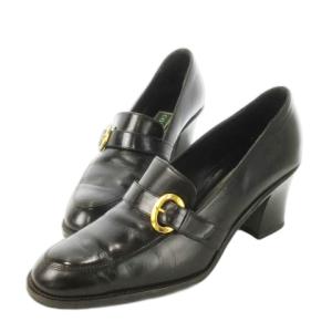 パンプス ローファーデザイン ハイヒール チャンキーヒール ベルト レザー 革 7 24.0cm 茶 ブラウン