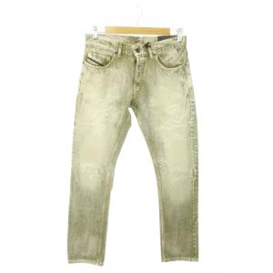 クラッシュダメージハードブリーチ加工 スリムテーパード ジーンズ デニム パンツ 28 緑 グリーン TYPE-2813FS