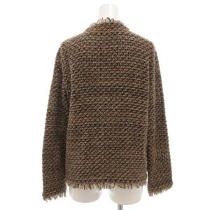 Deuxieme Classe セットアップ ノーカラーニットジャケット タイトスカート ツイード ひざ丈 フリンジ 金ボタン シルク混