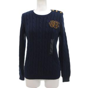 タグ付き ニット セーター ワッペン 金ボタン 長袖 XS 紺 ネイビー GY19
