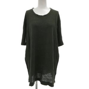 美品 チュニック カットソー ロング丈 リネン 半袖 XL カーキ GY19
