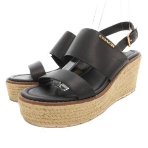 ウェッジソールサンダル ミュール 厚底 ストラップ ロゴ 24cm 黒 ブラック /GV GY19