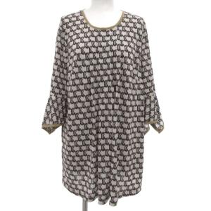 チュニック カットソー 総柄 長袖 13+ 白 ホワイト GY19