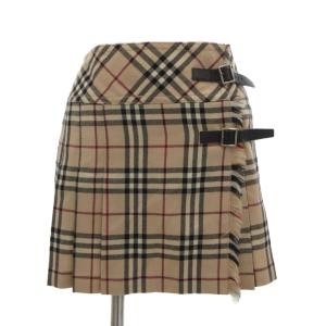ラップスカート ベルト ノバチェック プリーツ ひざ丈 36 ベージュ /BS GY19