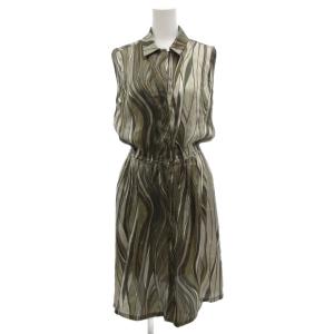 ワンピース ノースリーブ オープンカラー シルク ひざ丈 総柄 42 マルチカラー /BS GY19