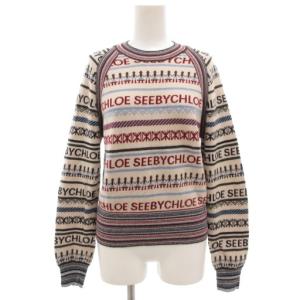 ニット セーター 長袖 プルオーバー 総柄 ロゴ M ベージュ /GV GY19