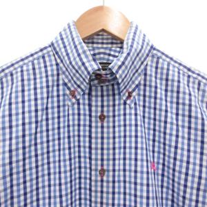 BURBERRY BLACK LABEL ボタンダウンシャツ BD 長袖 ギンガムチェック ホース刺繍 2 青 ブルー 白 ホワイト /GV GY19