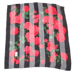 スカーフ 絹 シルク バラ柄 黒 赤 /UO GY19