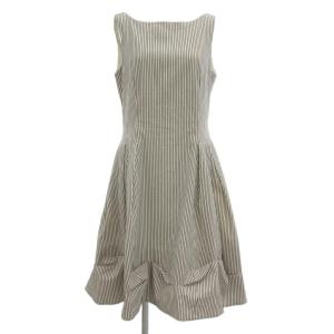 ワンピース ノースリーブ ストライプ 42 ひざ丈 白 ホワイト 青 ブルー /BS GY19