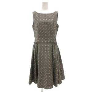 アンティークドットフレアノースリーブワンピース ロング ギャザー フリル 42 グレー 白 ホワイト 28868-NAOFF203T