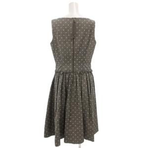 FOXEY NEW YORK アンティークドットフレアノースリーブワンピース ロング ギャザー フリル 42 グレー 白 ホワイト 28868-NAOFF203T