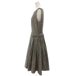 FOXEY NEW YORK アンティークドットフレアノースリーブワンピース ロング ギャザー フリル 42 グレー 白 ホワイト 28868-NAOFF203T