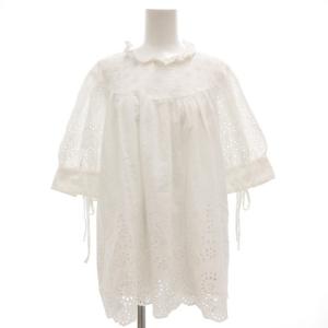 アイレットエンブロイダード コットン ブラウス カットソー 半袖 レース刺繍 14 白 ホワイト /GV
