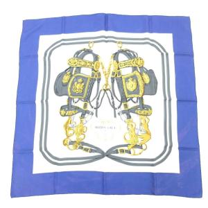 カレ90 ブリッド ドゥ ガラ 絹 シルク ブルー クリームカラー ゴールドカラー /UO GY19