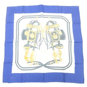 HERMES カレ90 ブリッド ドゥ ガラ 絹 シルク ブルー クリームカラー ゴールドカラー /UO GY19