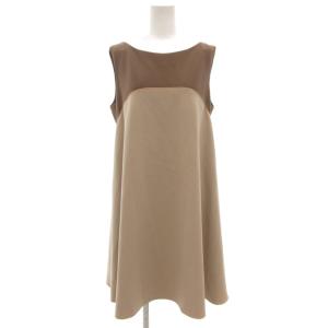 リトルフレア ノースリーブワンピース ひざ丈 バイカラー 42 茶 ブラウン ベージュ 31484-NAOFX402T