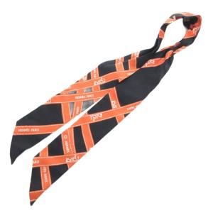 ツイリー スカーフ 絹 シルク ボルデュック柄 黒 オレンジ /UO GY19