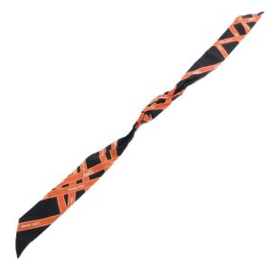 HERMES ツイリー スカーフ 絹 シルク ボルデュック柄 黒 オレンジ /UO GY19
