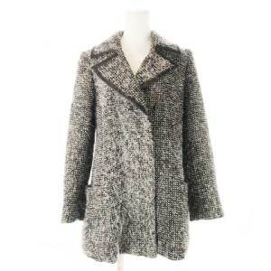 シャギーツイードコート ミドル丈 パイピングレザー ジップアップ 38 M 黒 ブラック /CK22 GY44